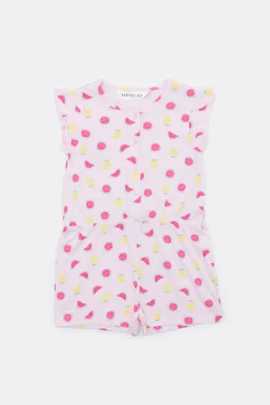 Infant Girls Pink Watermelon Printed Jumpsuit