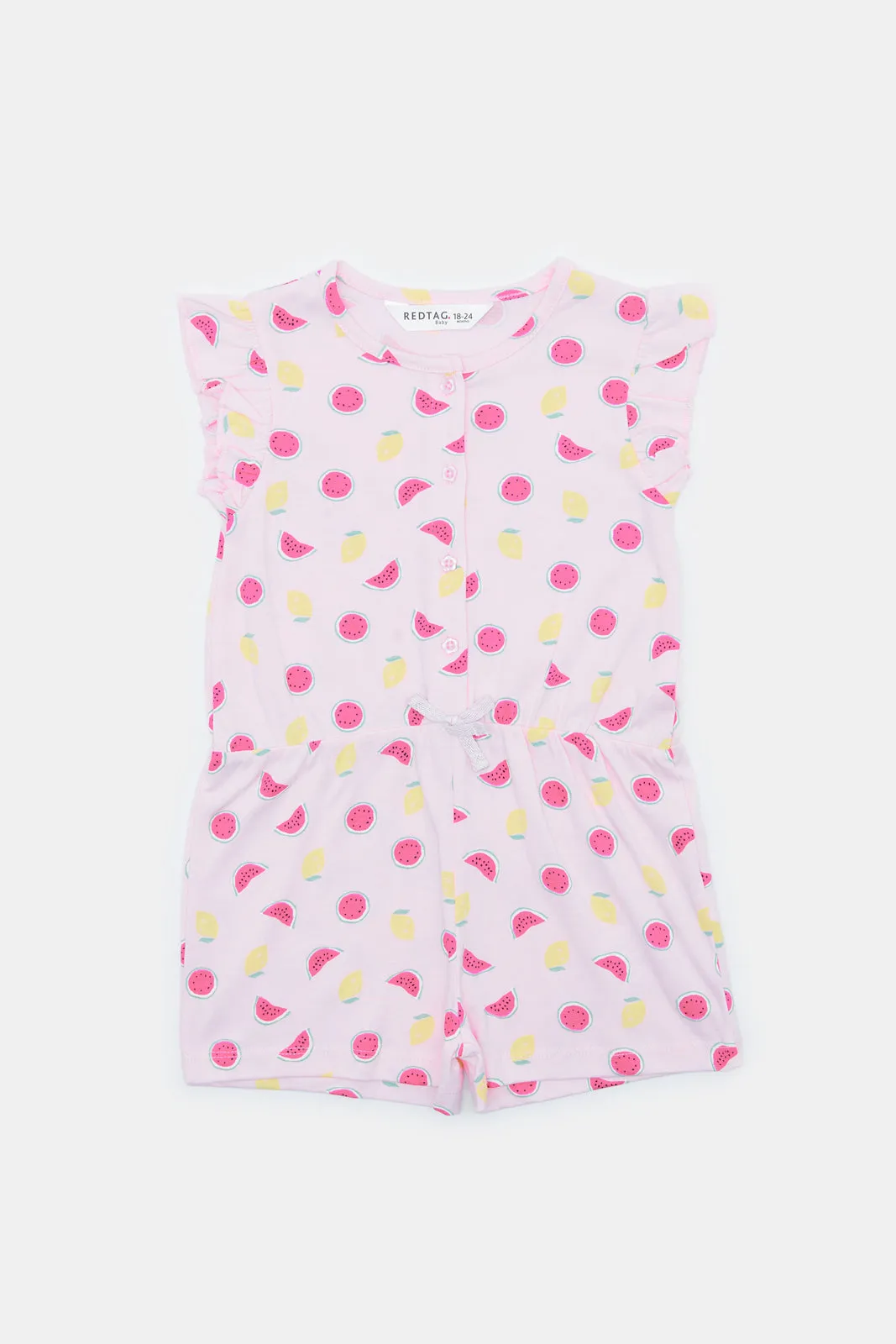 Infant Girls Pink Watermelon Printed Jumpsuit