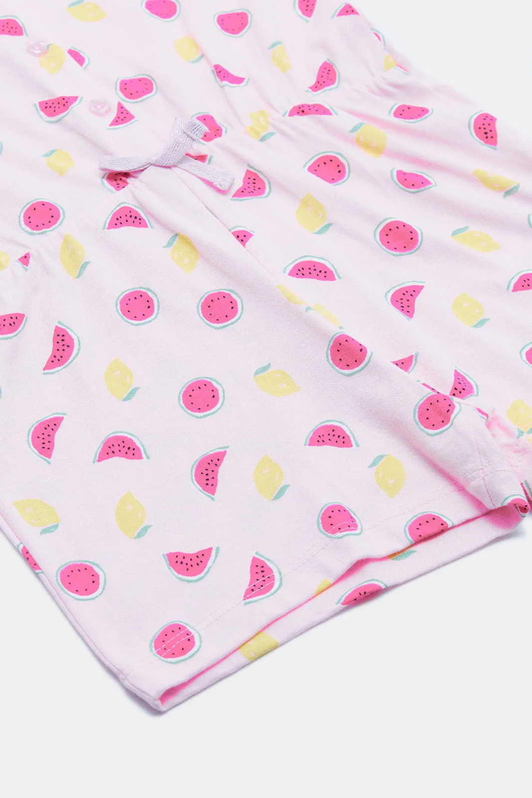 Infant Girls Pink Watermelon Printed Jumpsuit