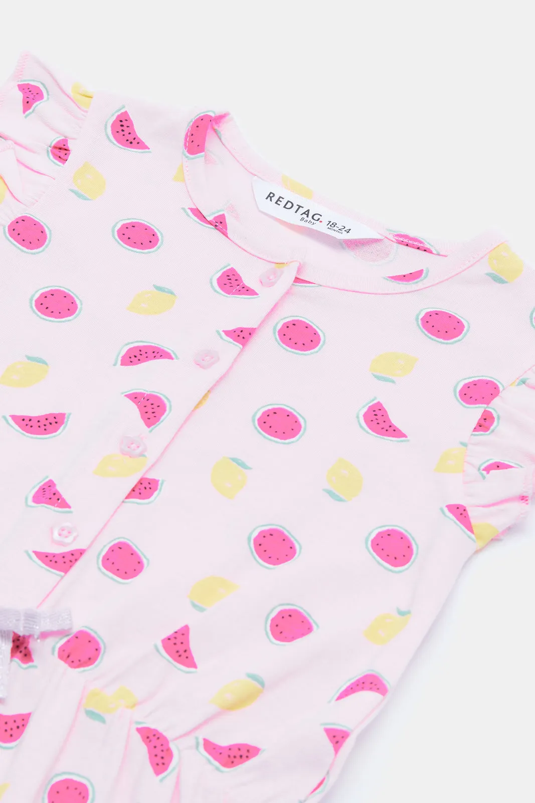 Infant Girls Pink Watermelon Printed Jumpsuit