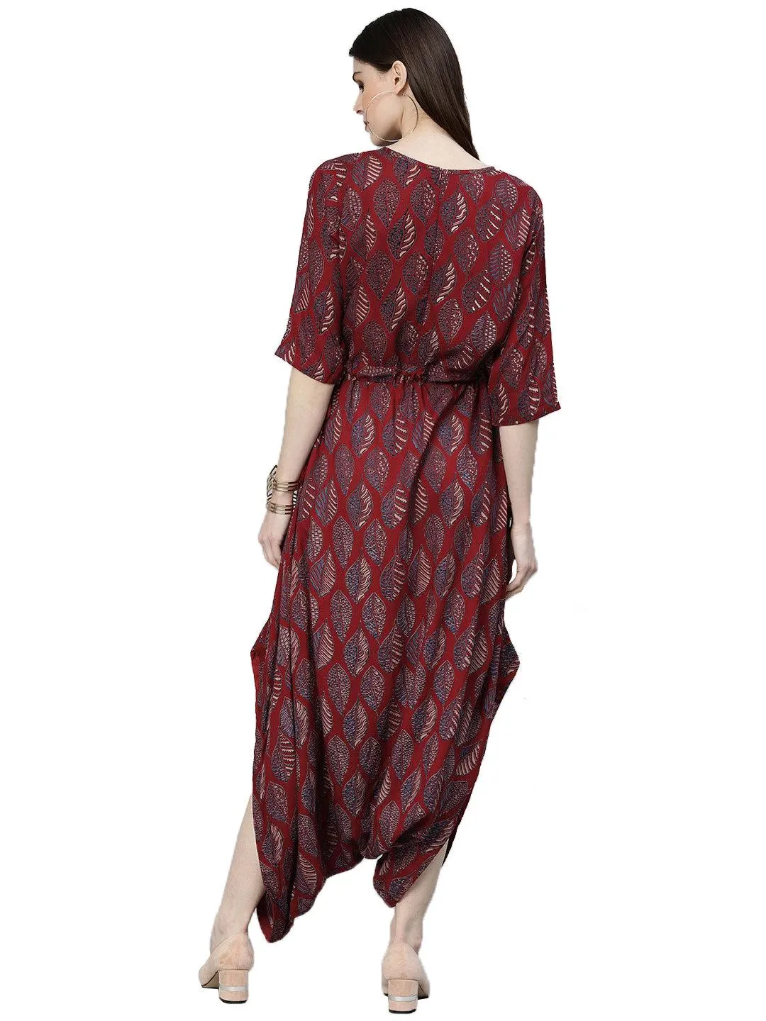 Jashvi Maroon Rayon Jumpsuit