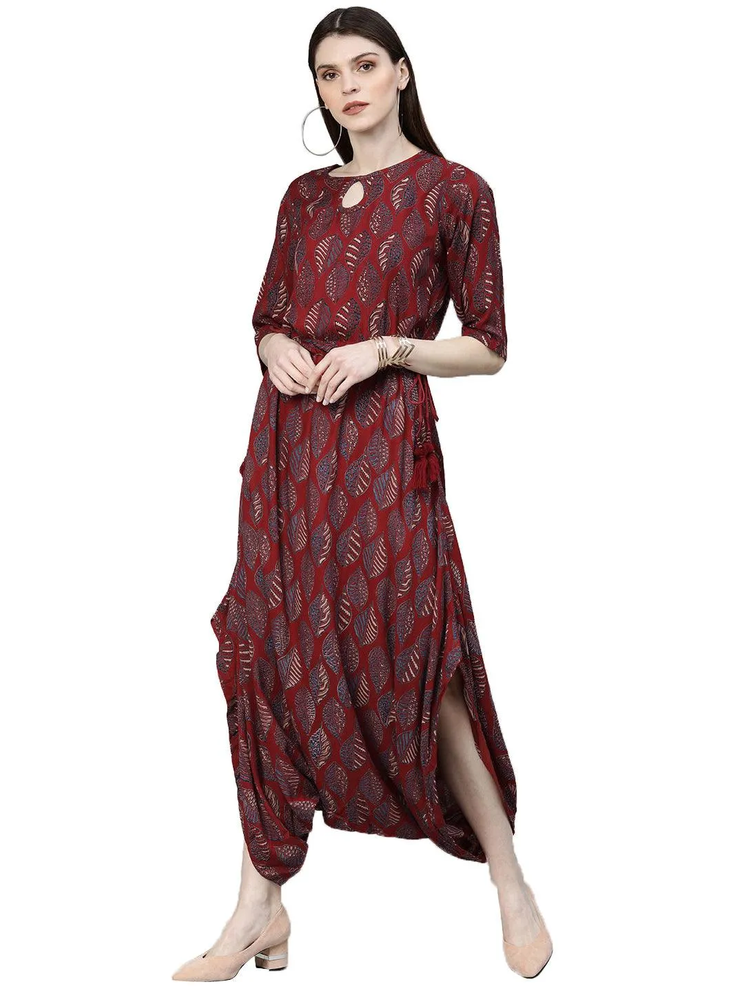 Jashvi Maroon Rayon Jumpsuit