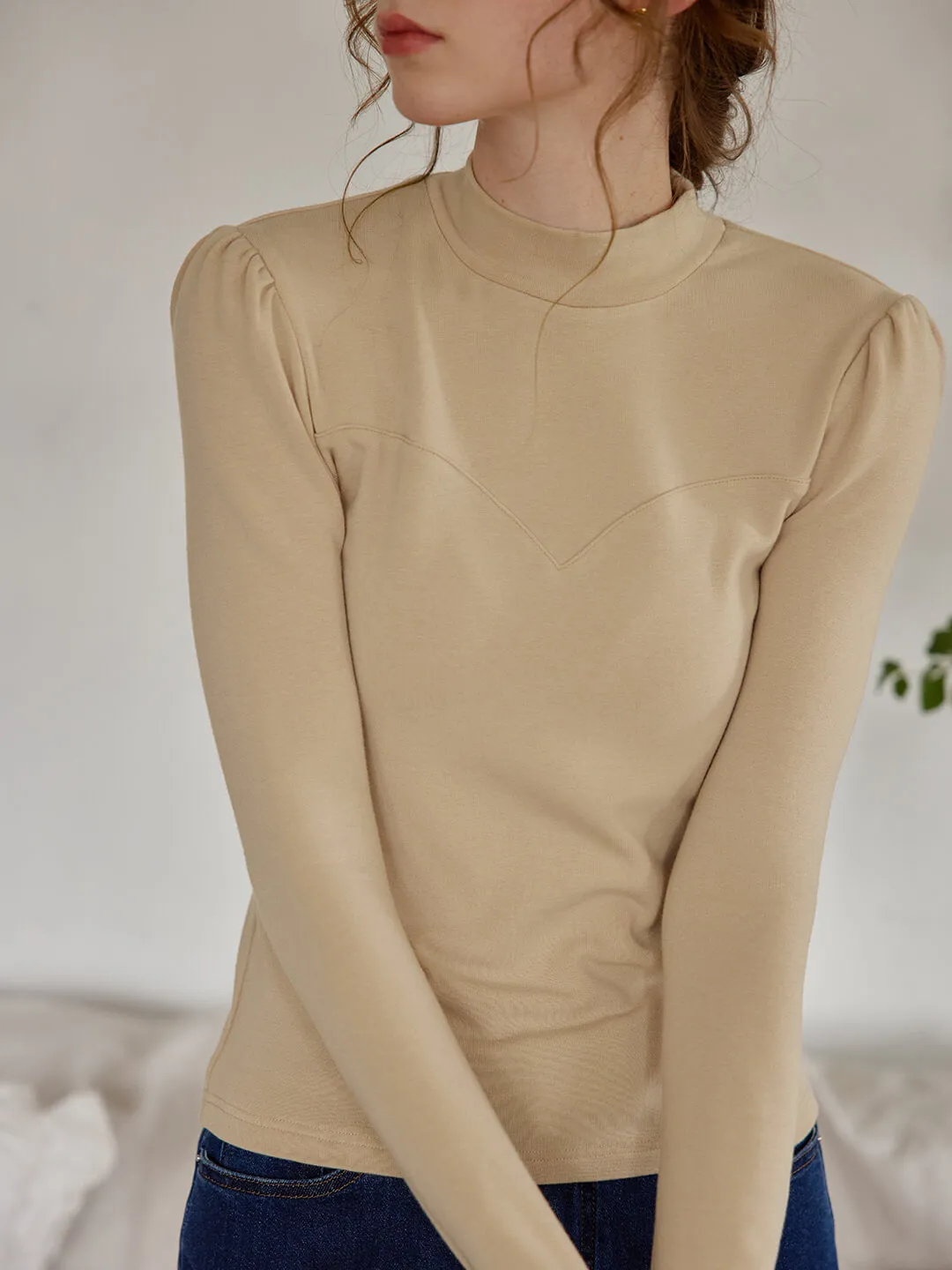 Jelena High Collar Khaki Knit Top