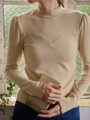 Jelena High Collar Khaki Knit Top