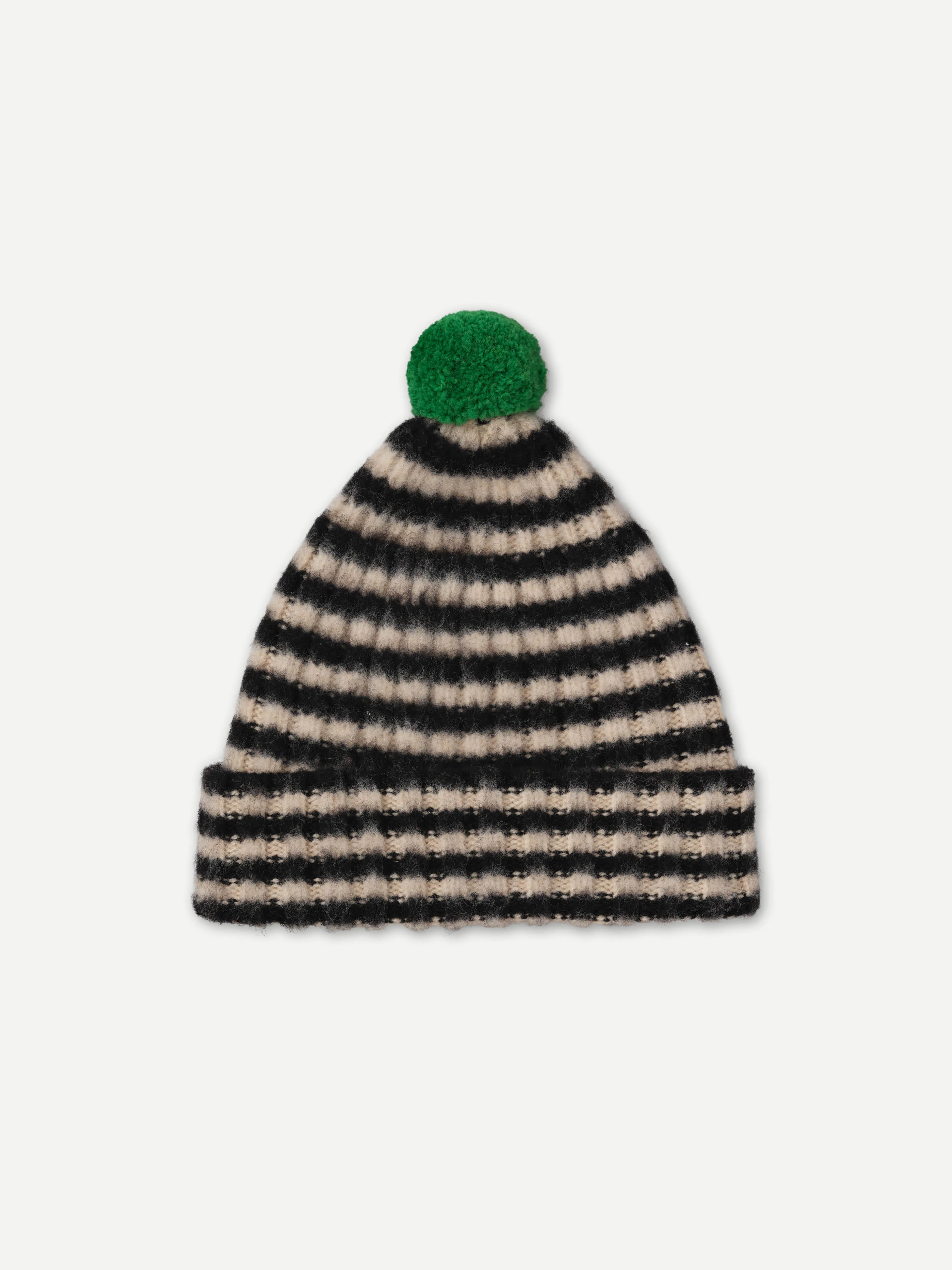 Black/Oatmeal Narrow Stripe Pom Pom Hat with Brushed Finish by JG