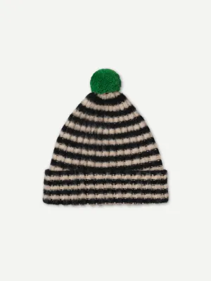 Black/Oatmeal Narrow Stripe Pom Pom Hat with Brushed Finish by JG