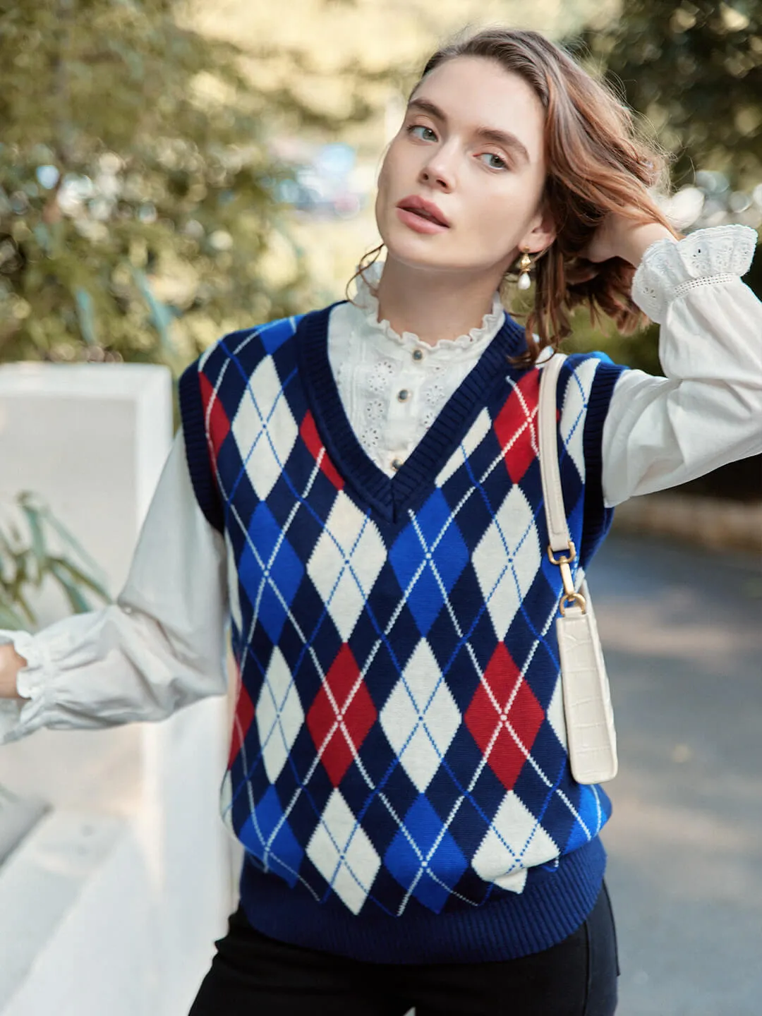 Jolene Argyle Patterned Knit Vest Sweater