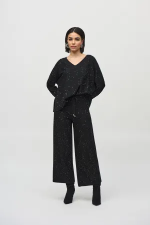 Joseph Ribkoff Knit Glitter Wide Leg Trousers Black