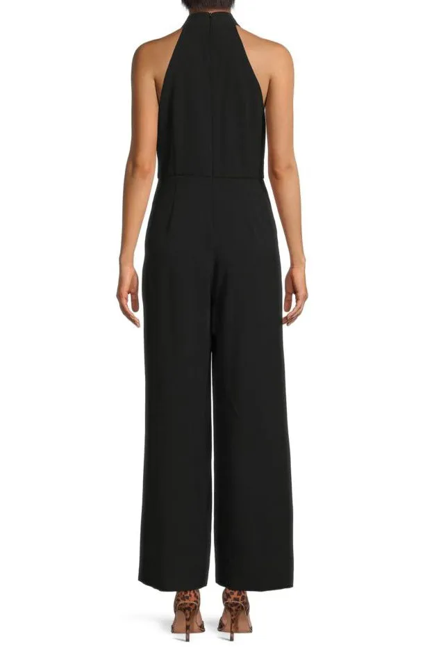 Julia Jordan Stretch Criss Cross Halter Neckline Sleeveless Crepe Jumpsuit With Pockets