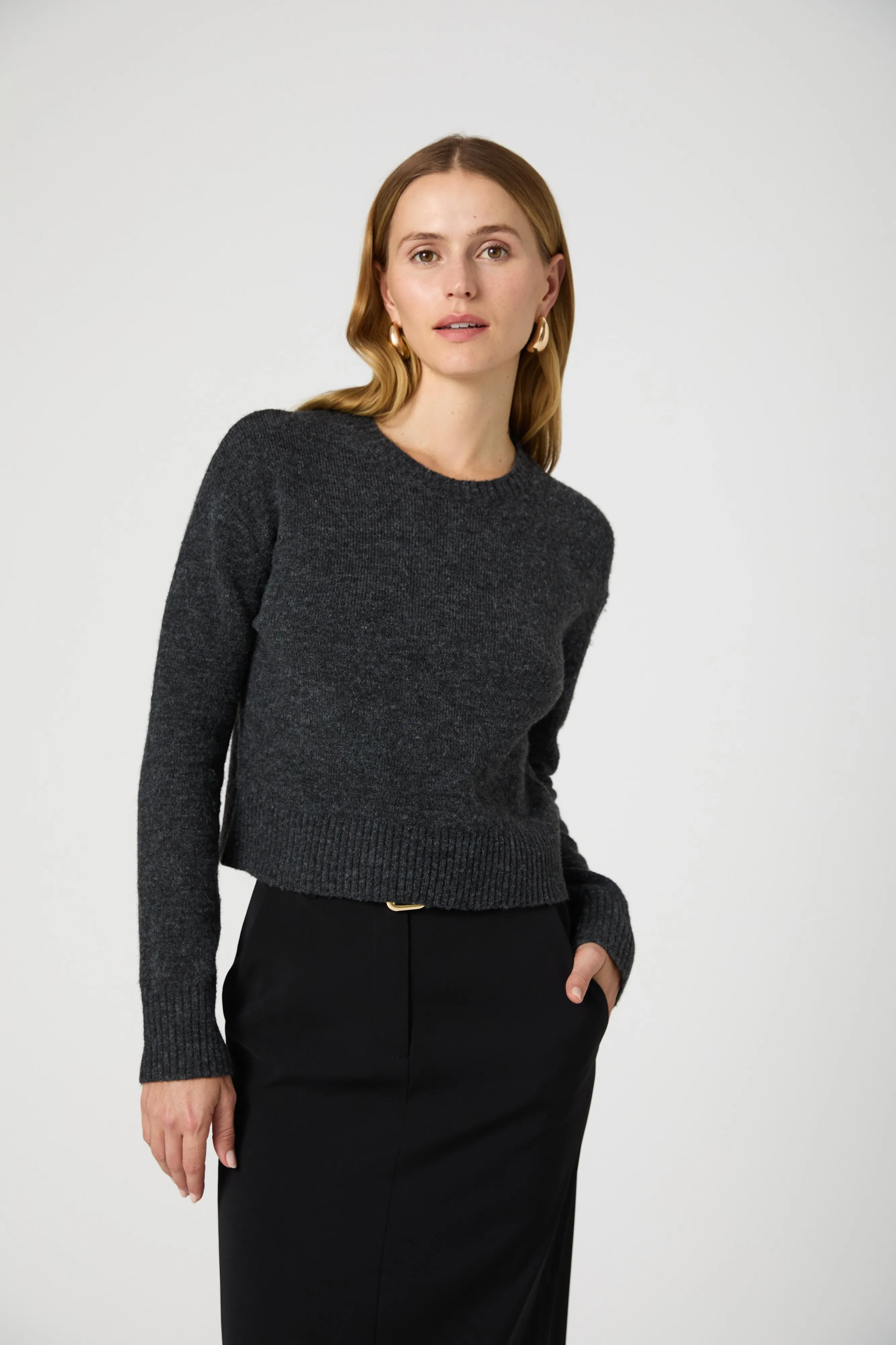 Kesia Crew Neck Cropped Jumper- Dark Charcoal