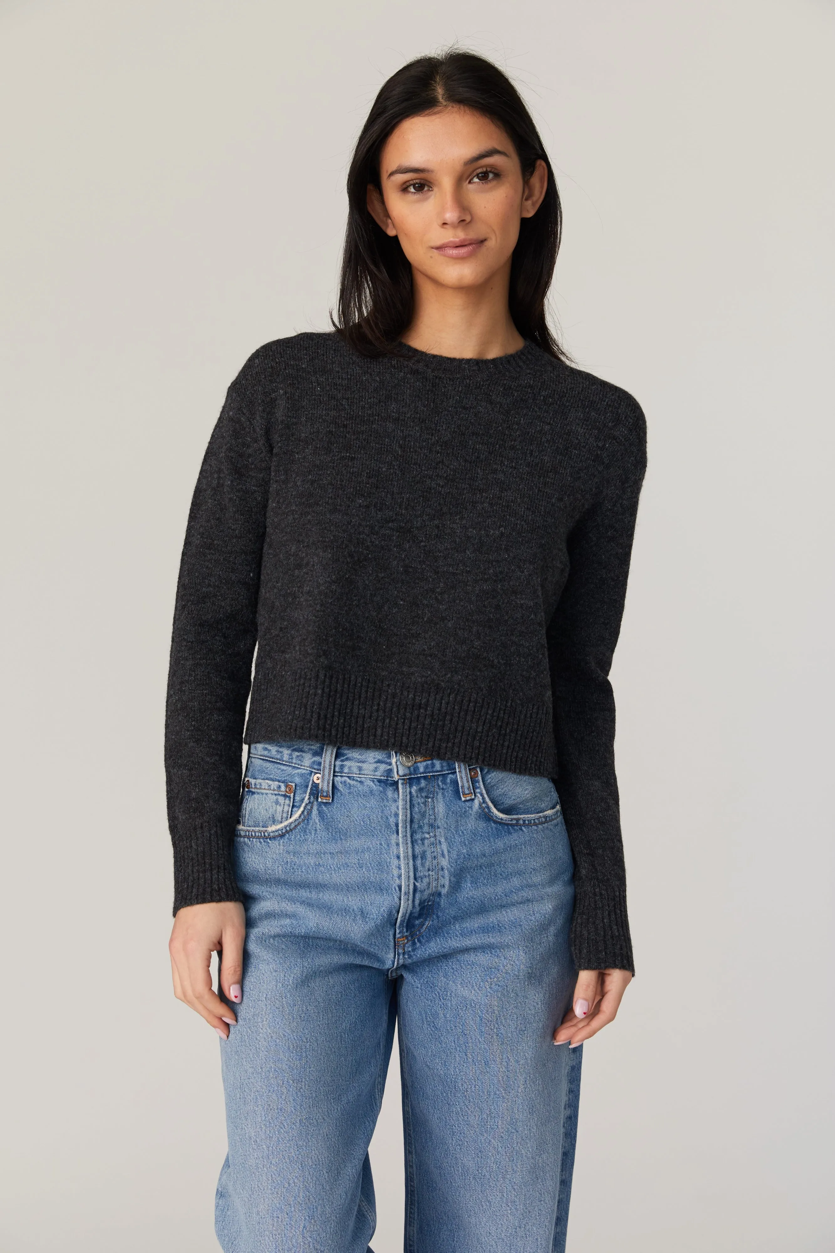 Kesia Crew Neck Cropped Jumper- Dark Charcoal