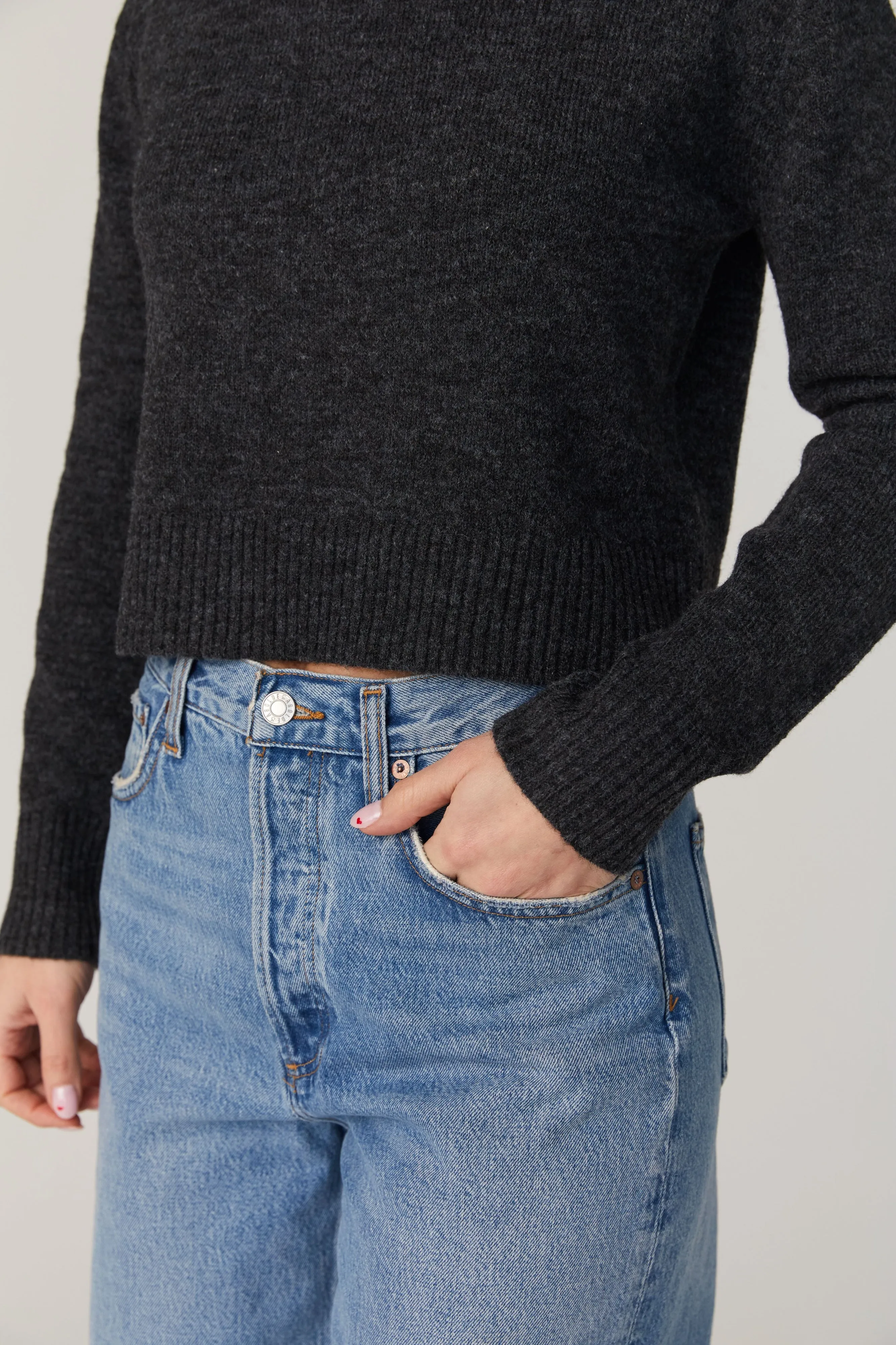 Kesia Crew Neck Cropped Jumper- Dark Charcoal