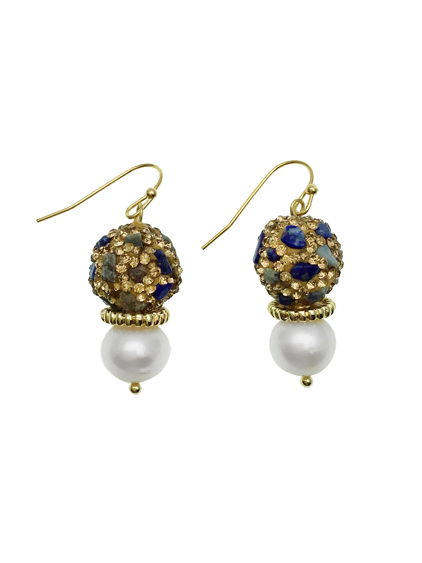 Lapis Rhinestone With Freshwater Pearl Earrings CE004