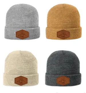 Leather Patch Waffle Knit Beanie