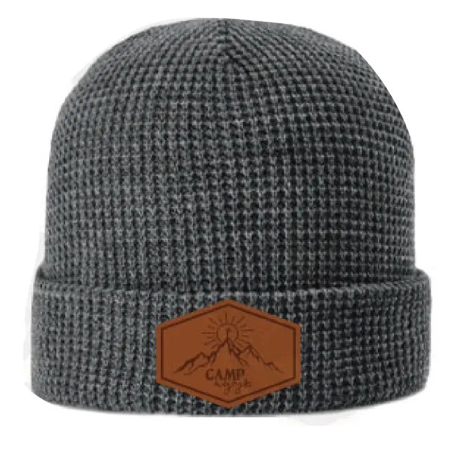 Leather Patch Waffle Knit Beanie