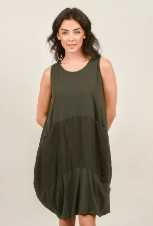 Linen Inset Bubble Dress, Charcoal