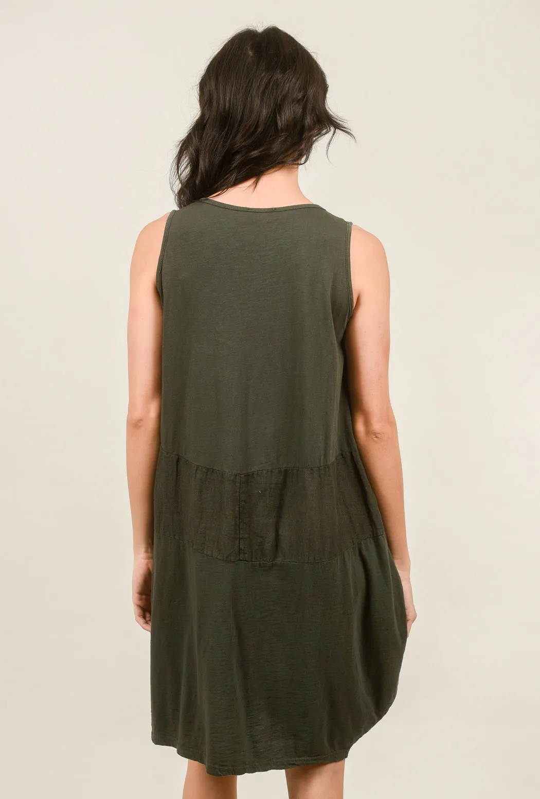 Linen Inset Bubble Dress, Charcoal