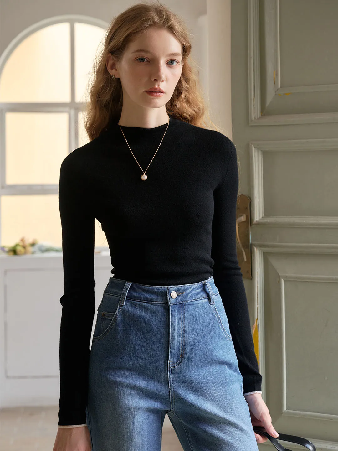 Lisa 100% Wool Half Turtleneck Slim Fit Solid Sweater