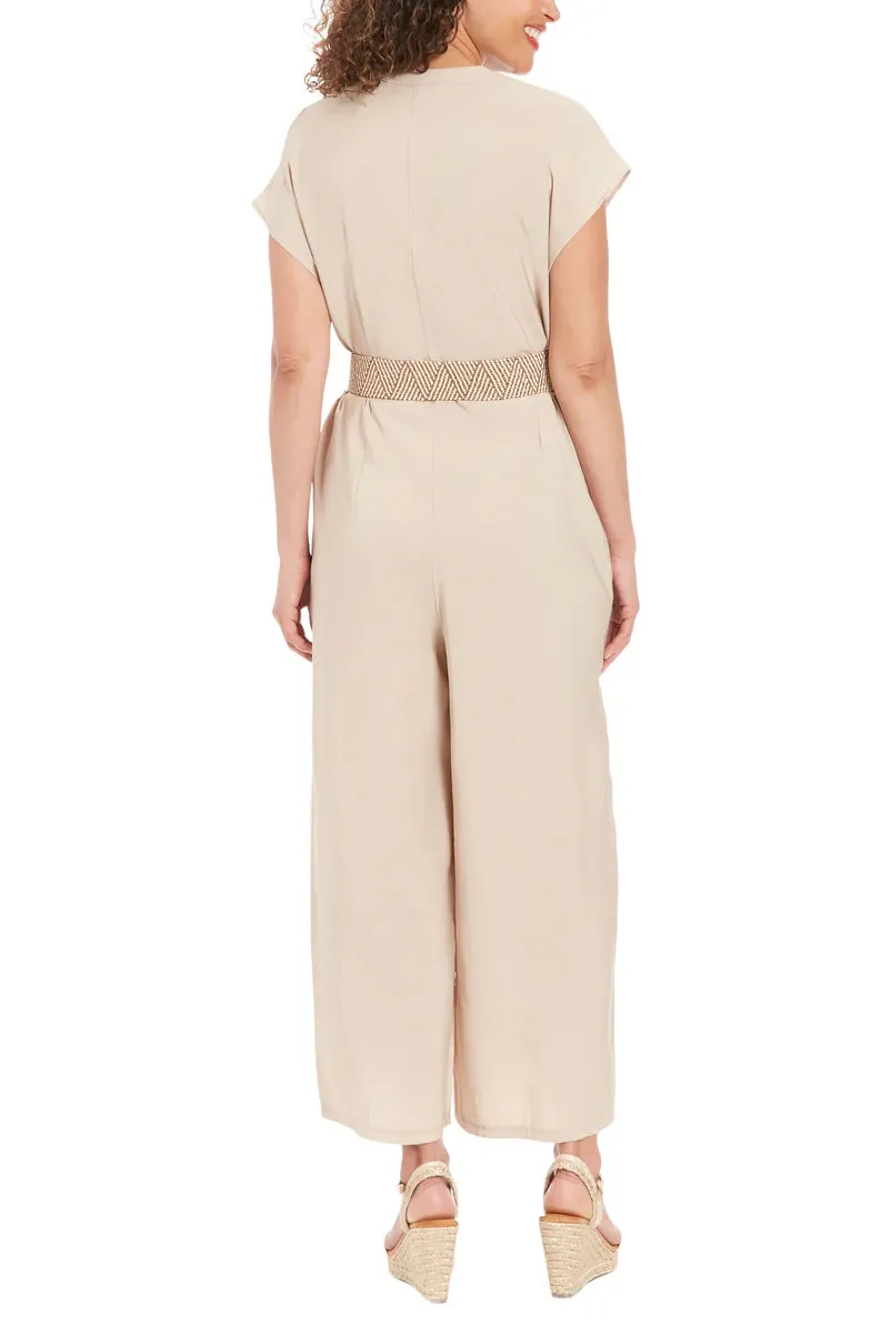 London Times Belted Wide Leg Jumpsuit