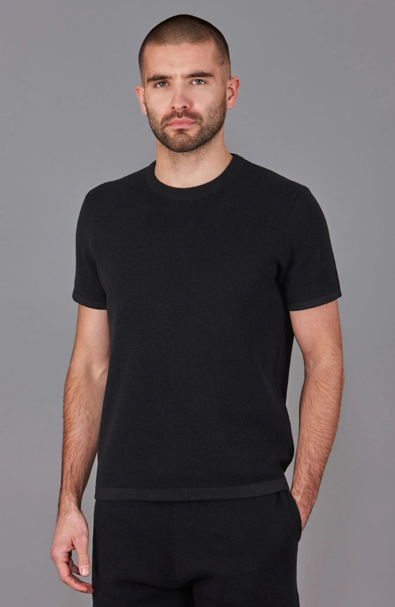 Mens Heavyweight Cotton Knitted Textured T-Shirt