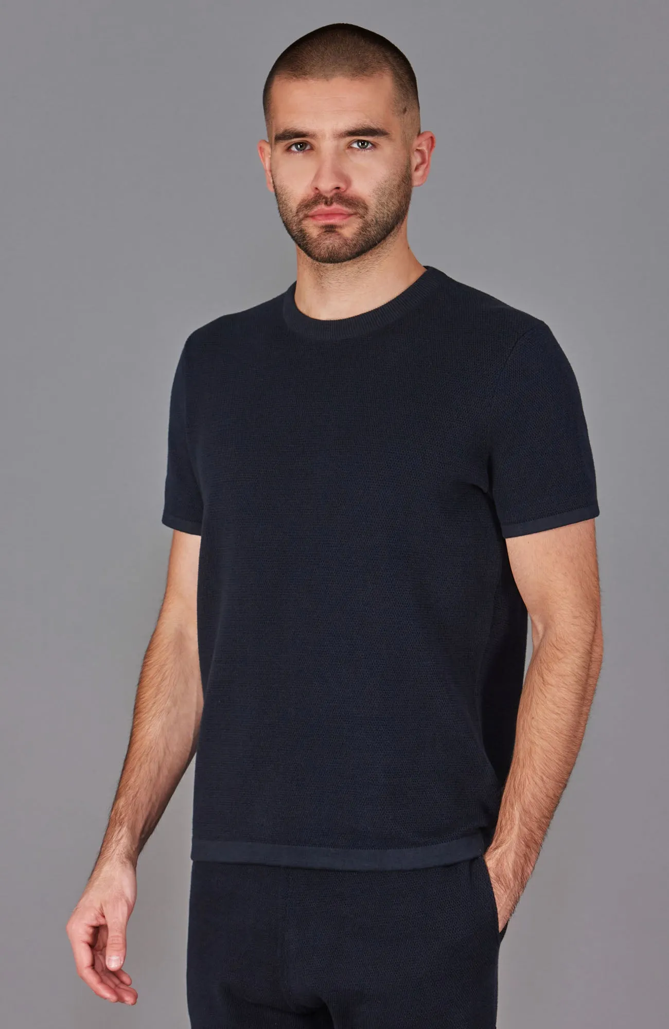 Mens Heavyweight Cotton Knitted Textured T-Shirt