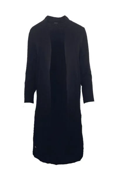 MERINO ELONGATED LONGLINE CARDIGAN WITH SPLIT HEM LONG SLEEVES BLACK