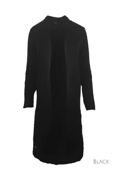 MERINO LONGLINE CARDIGAN WITH SPLIT HEM LONG SLEEVES BLACK