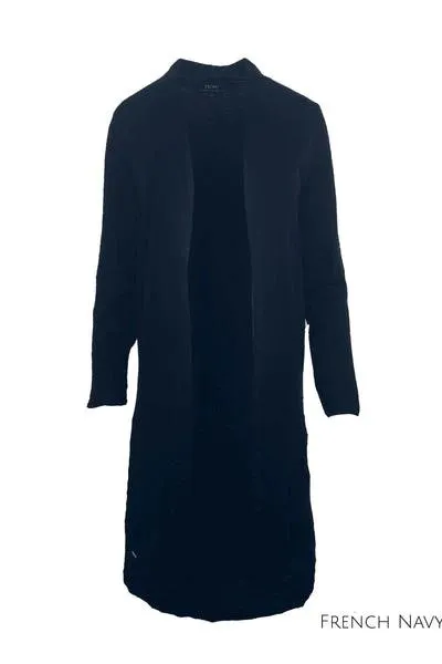 MERINO LONGLINE CARDIGAN WITH SPLIT HEM LONG SLEEVES FRENCH NAVY