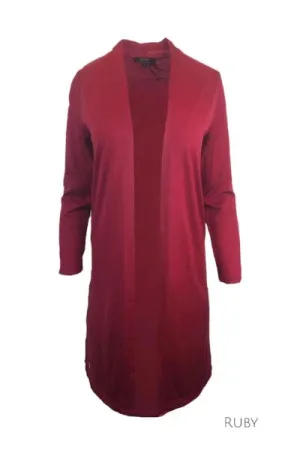 MERINO LONGLINE CARDIGAN WITH SPLIT HEM LONG SLEEVES