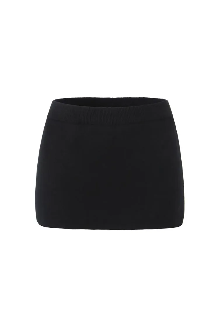 Minimalist Monochrome Ribbed Low Rise Bodycon Micro Mini Knit Skirt