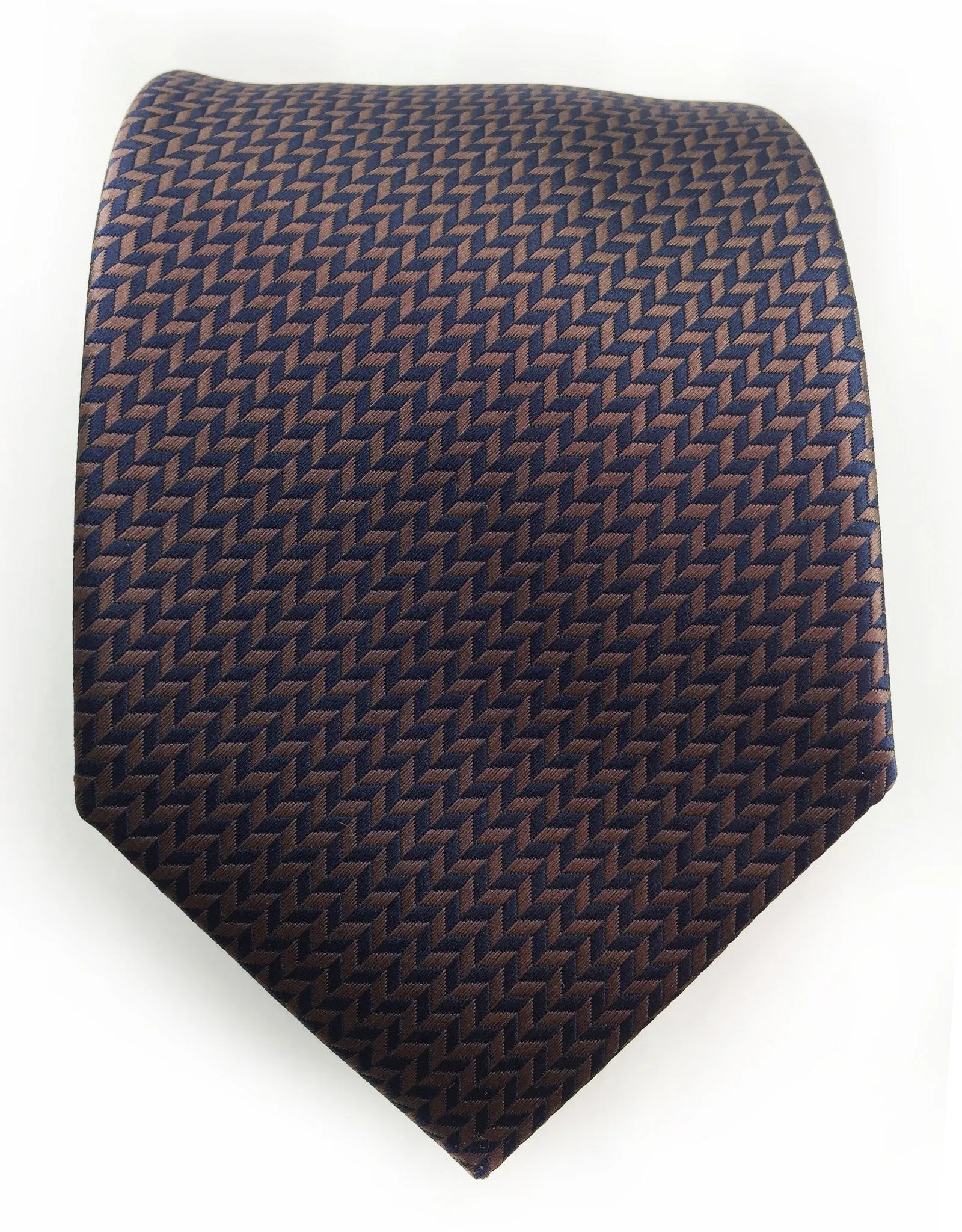 Navy & Brown Herringbone Tie