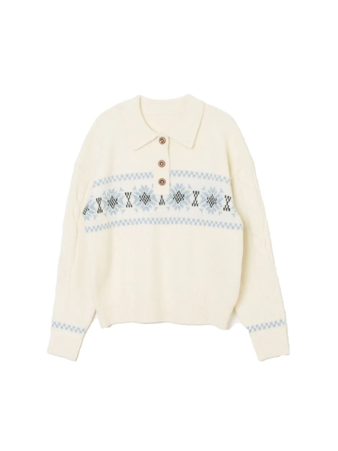 Norah Snowflake Jacquard Polo Fair Isle Knit Sweater