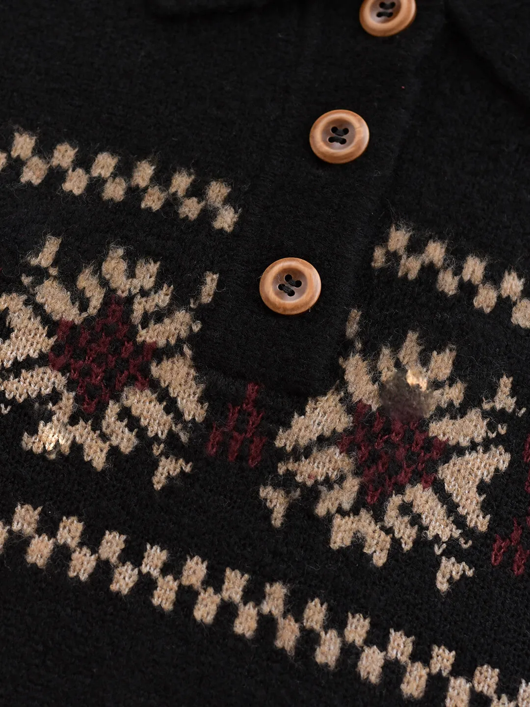 Norah Snowflake Jacquard Polo Fair Isle Knit Sweater