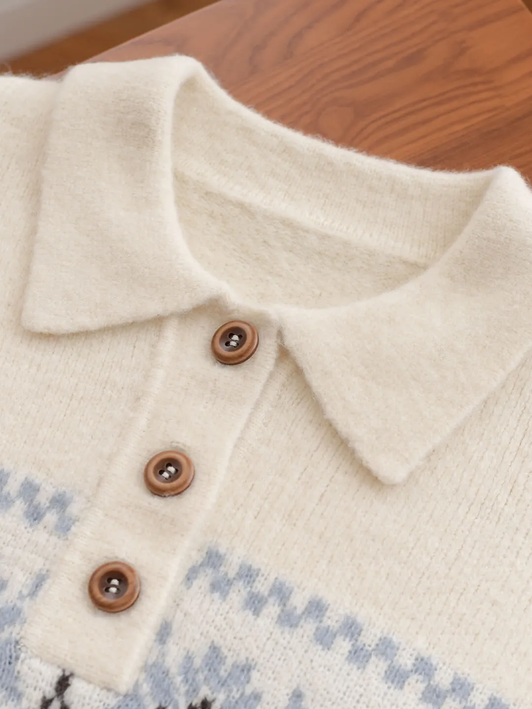 Norah Snowflake Jacquard Polo Fair Isle Knit Sweater