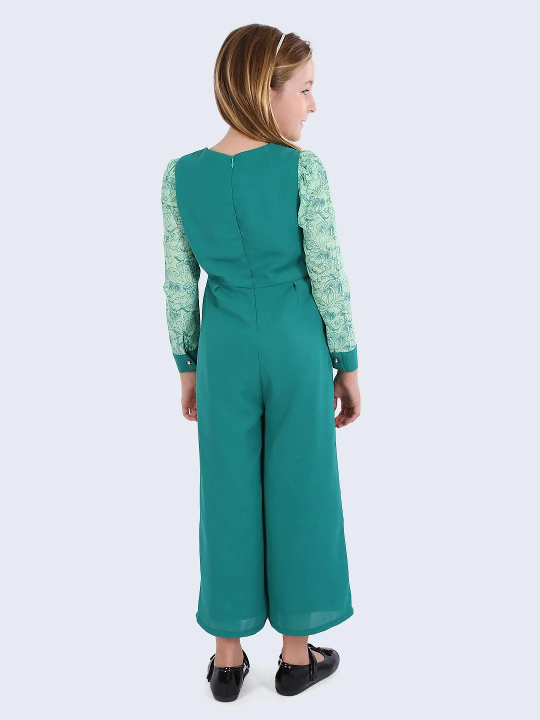 One Friday Kids Girls Green Basic Jumpsuit