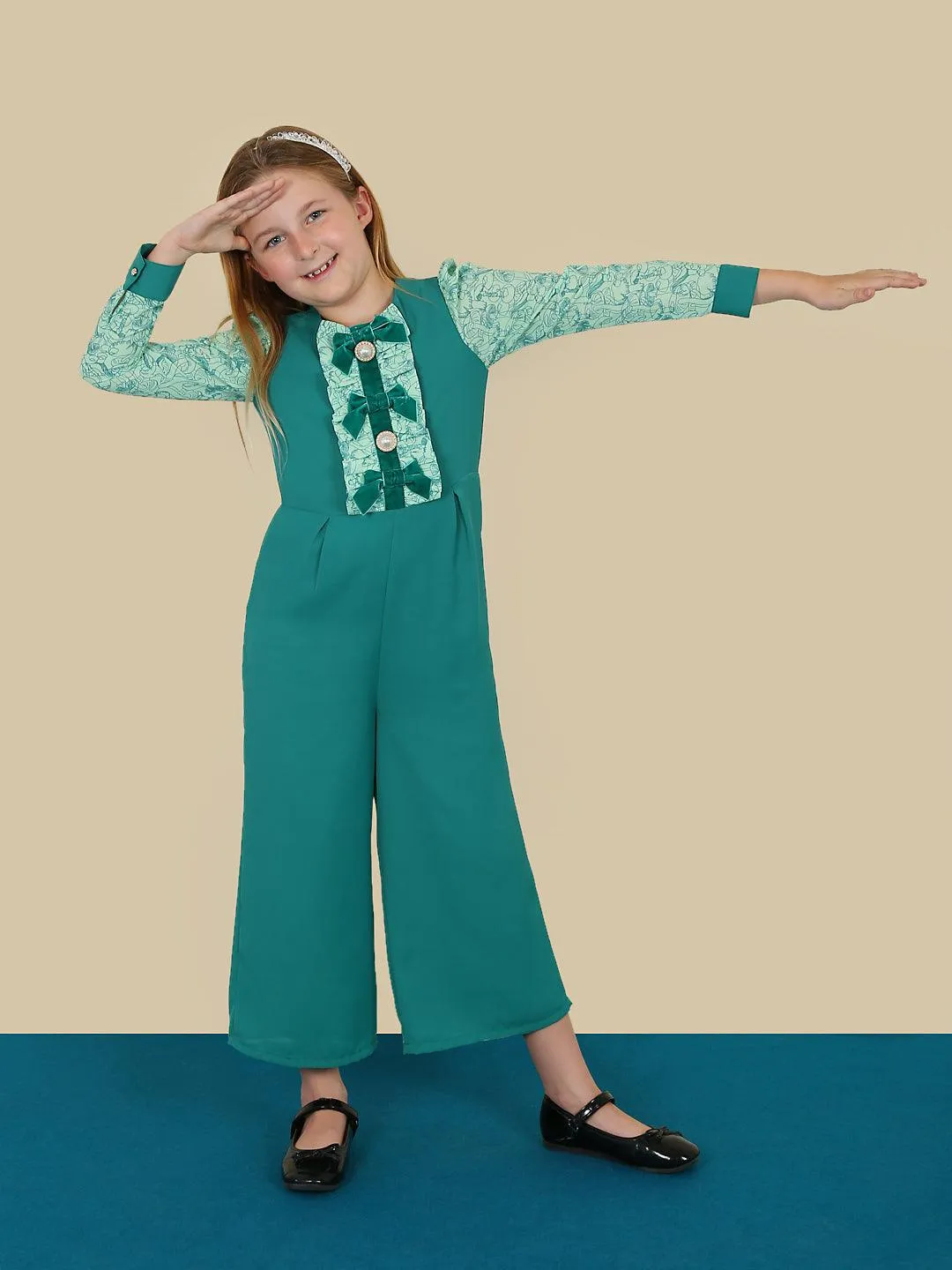 One Friday Kids Girls Green Basic Jumpsuit