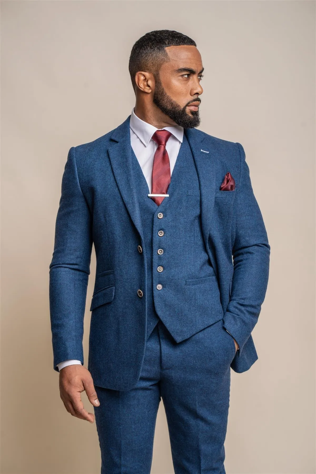 Orson Blue Tweed Slim Fit Three Piece Suit