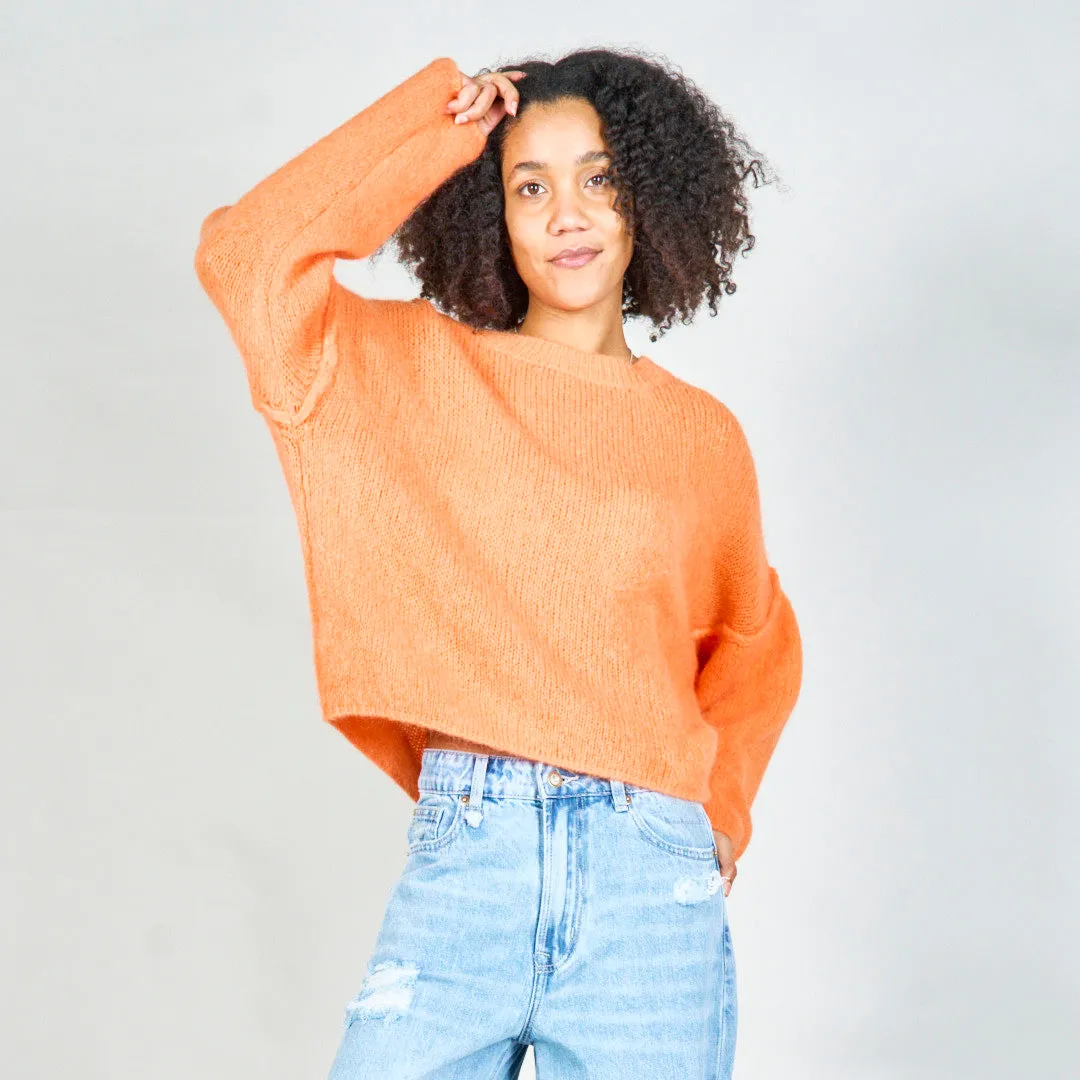 Oversized knit sweater with crew neckline wholesale