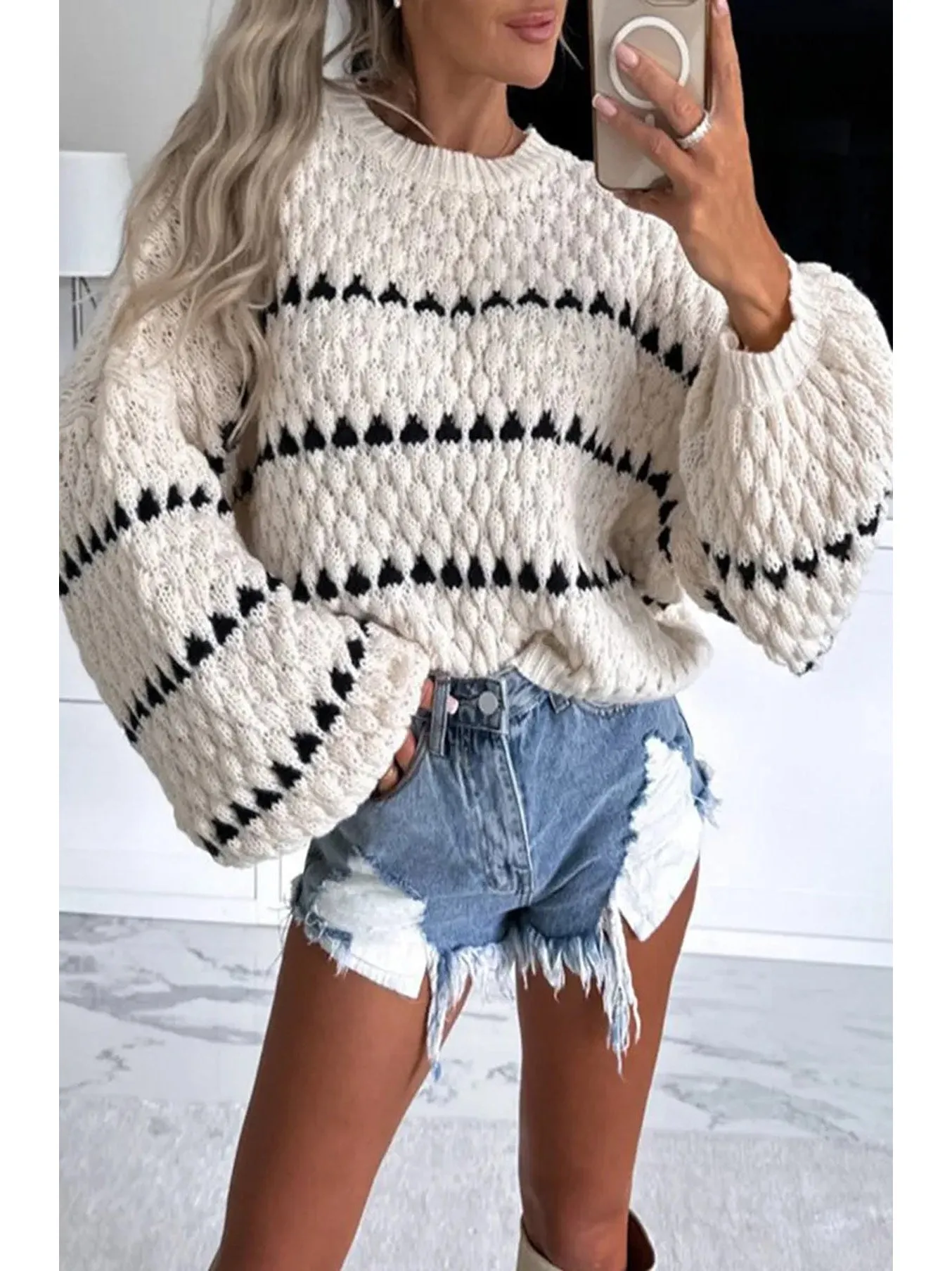 Pattern Chunky Knit Slouch Fit Jumper