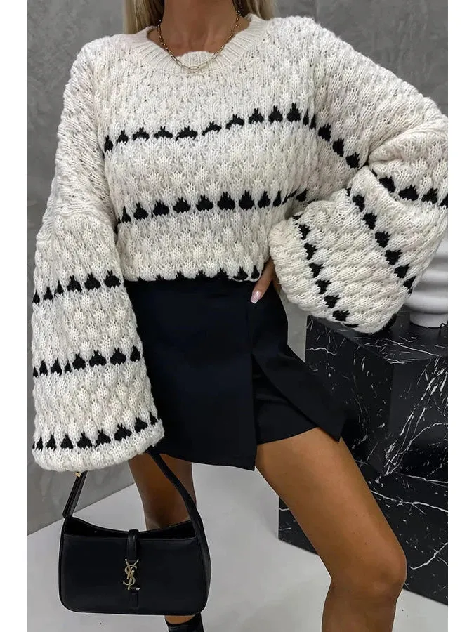 Pattern Chunky Knit Slouch Fit Jumper