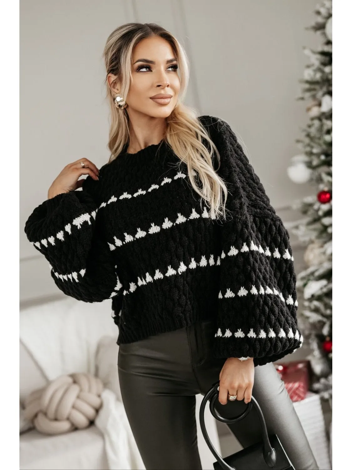 Pattern Chunky Knit Slouch Fit Jumper