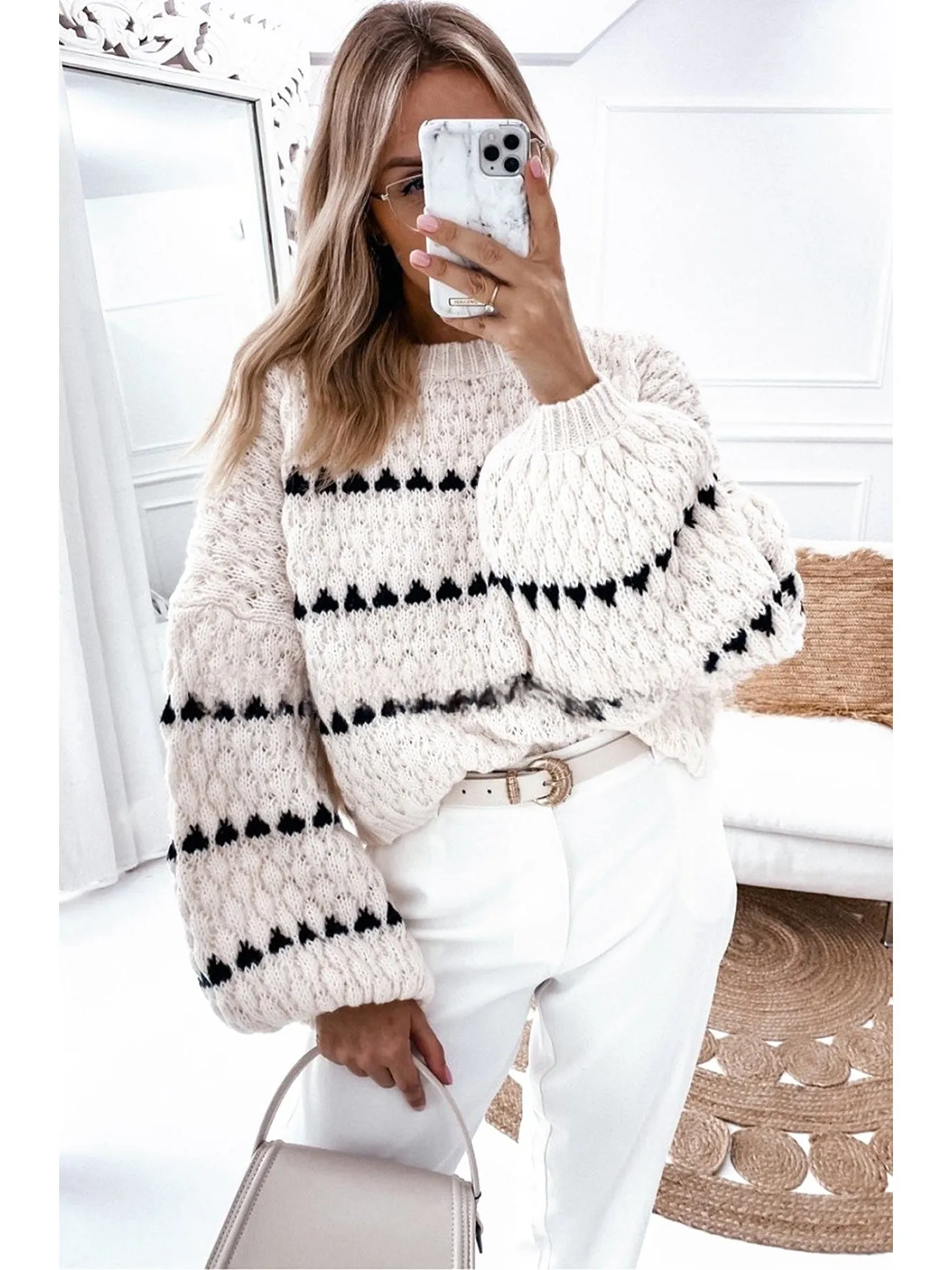 Pattern Chunky Knit Slouch Fit Jumper