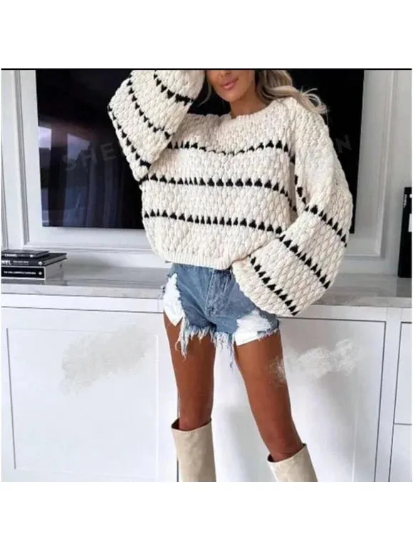 Pattern Chunky Knit Slouch Fit Jumper