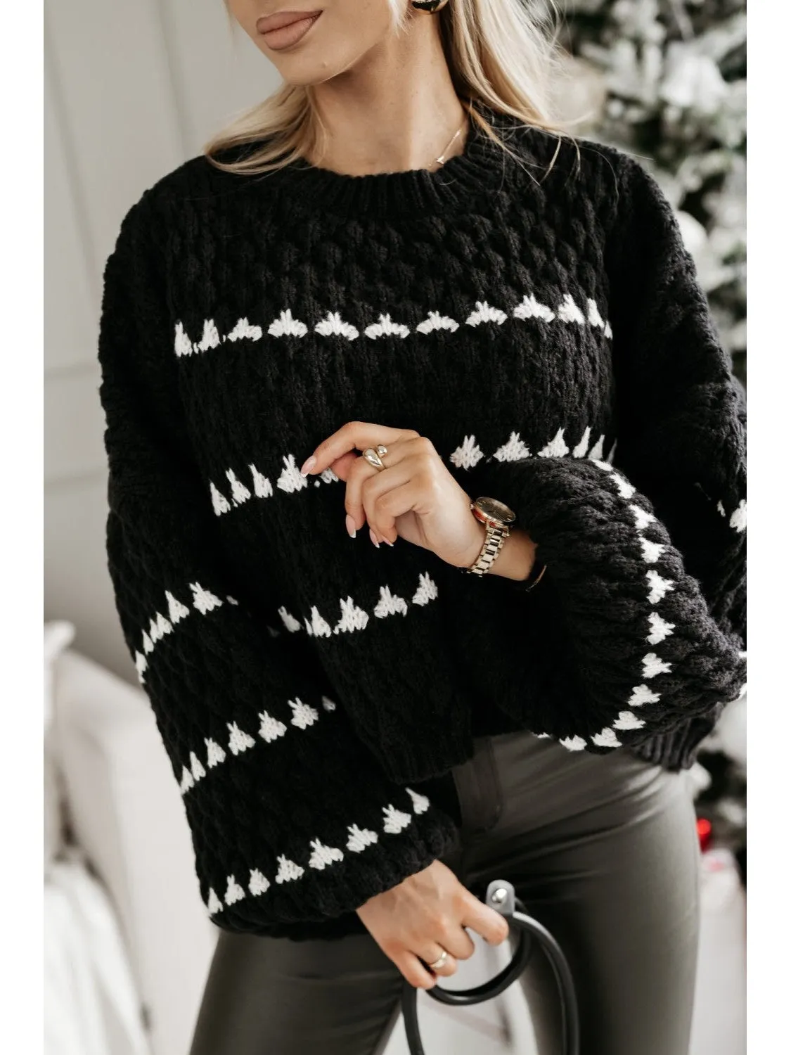 Pattern Chunky Knit Slouch Fit Jumper