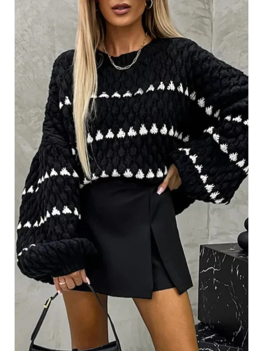 Pattern Chunky Knit Slouch Fit Jumper