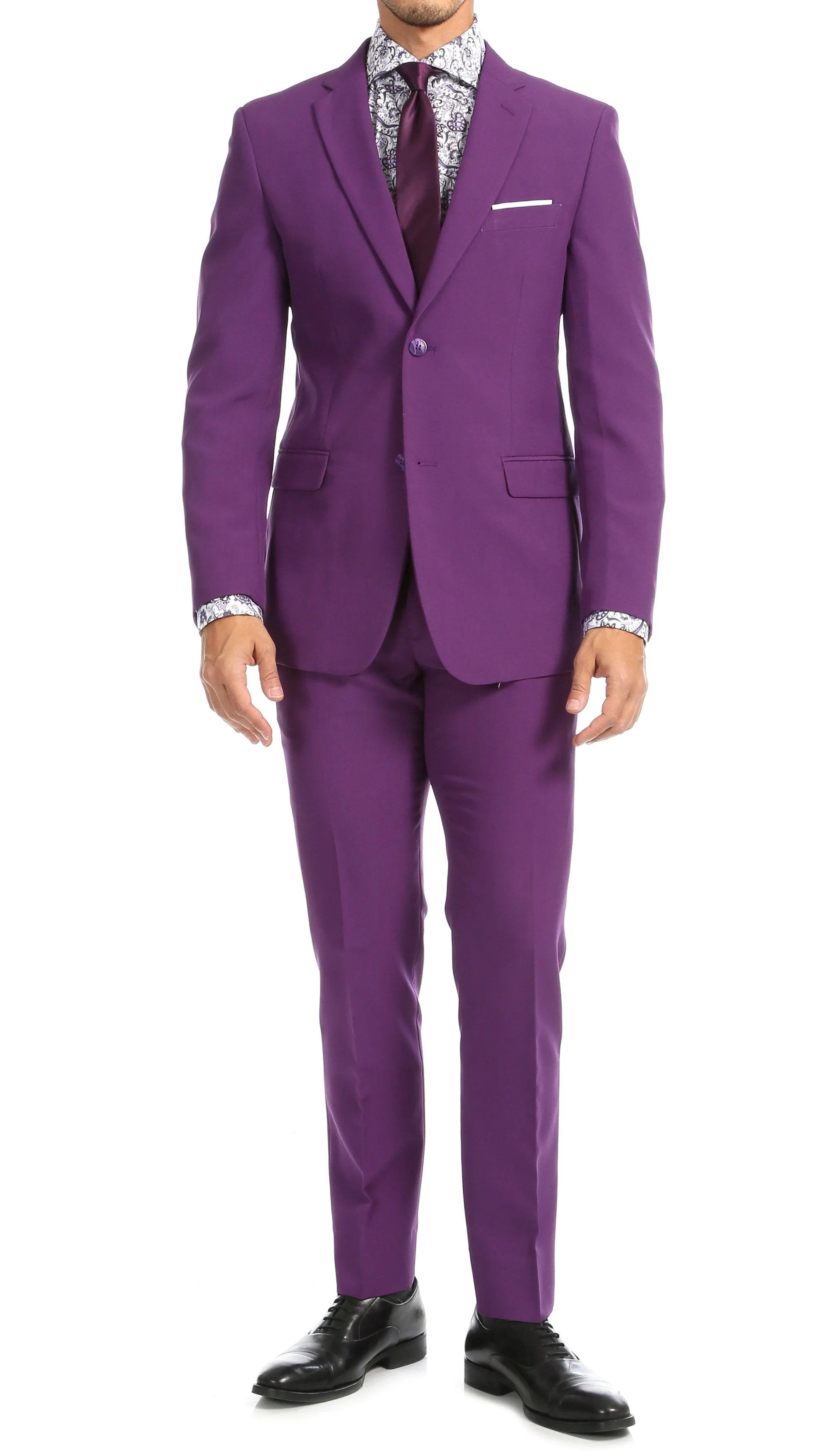 Paul Lorenzo Mens Purple Slim Fit 2 Piece Suit