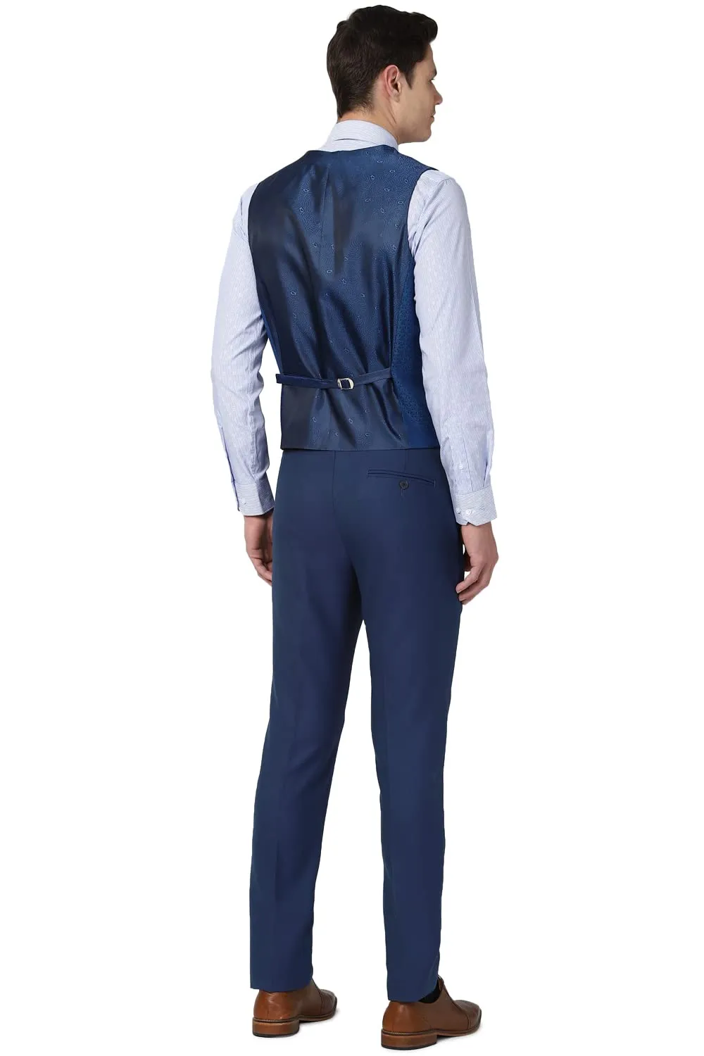 Peter England Men's Polyester Blend Three Piece Suit (PIS3ONSFM18198_Navy_40)