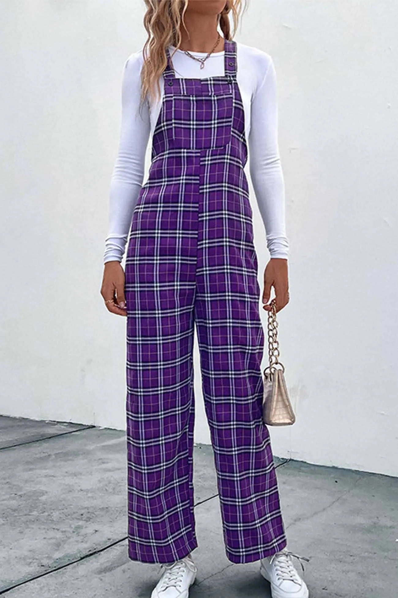 Plaid Sleeveless Long Pants Jumpsuit