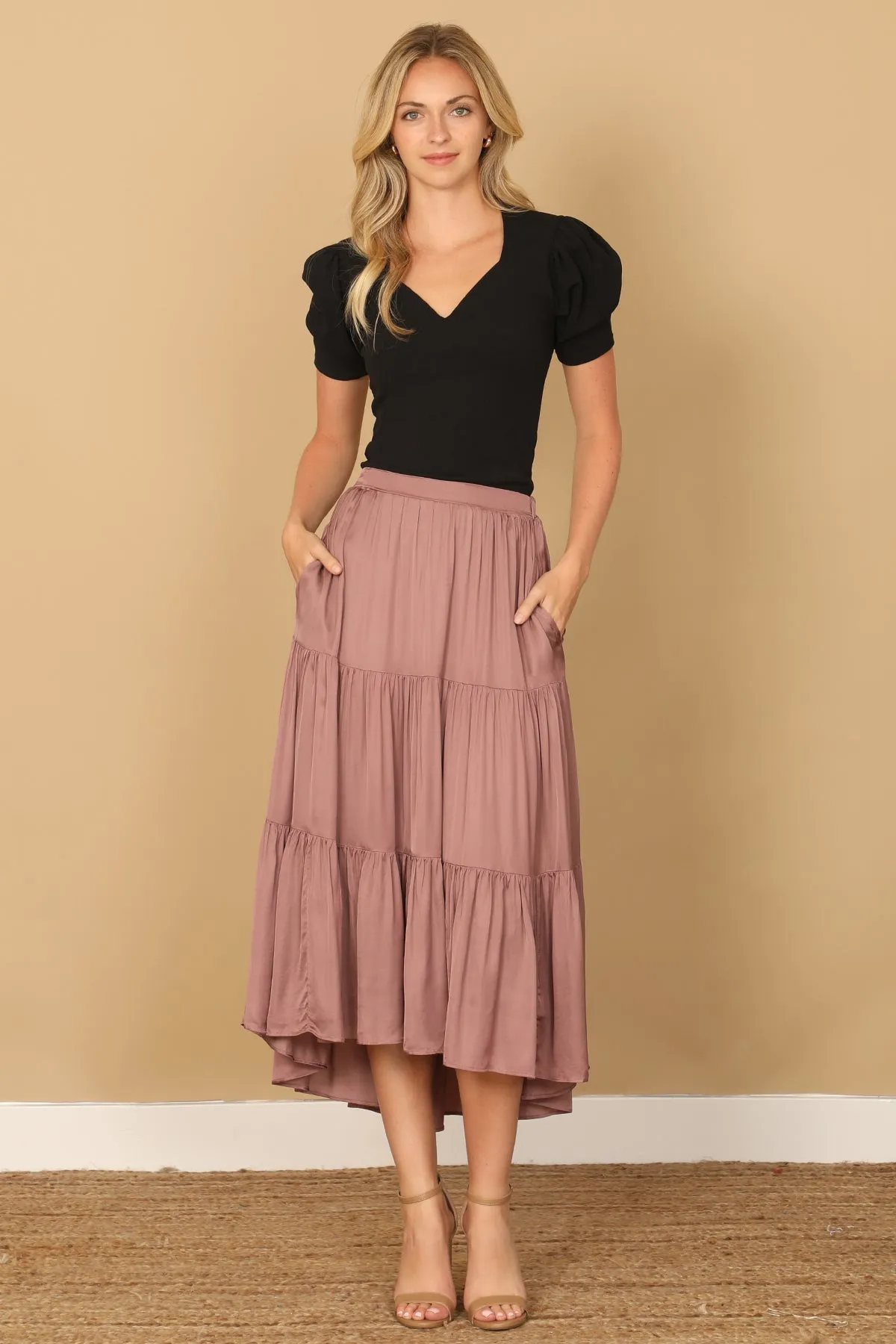 PLEATED SKIRT MIDI SKIRT 2-2-1