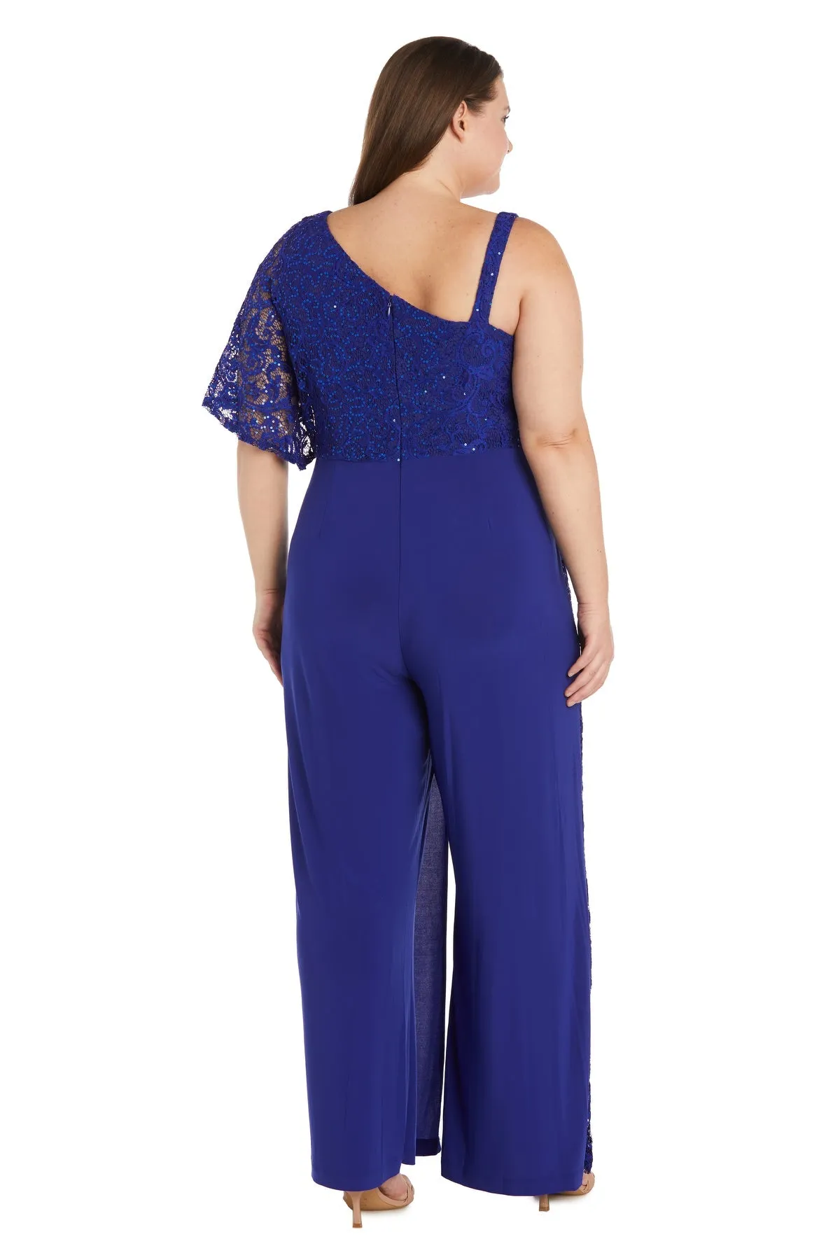 Plus Size Lace and Sequin Embellished Asymmetric Evening Jumpsuit